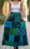 BLUE  ~ Patchwork Cotton Wrap Skirt!